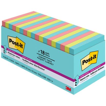 Pop-up 3 x 3 Note Refill Cabinet Pack, 3" x 3", Supernova Neons Collection Colors, 100 Sheets/Pad, 18 Pads/Pack1