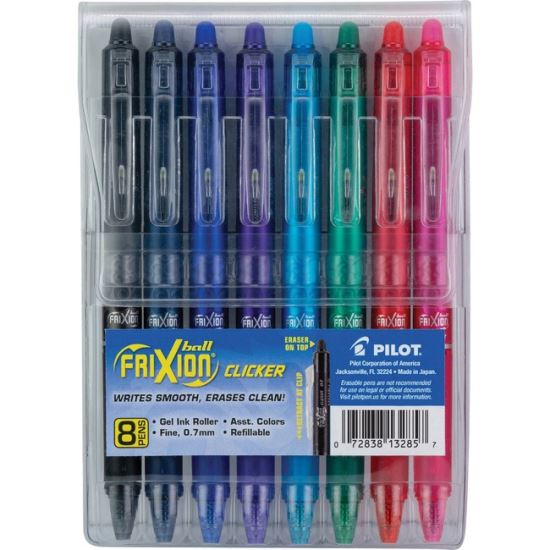 FriXion Clicker Erasable Gel Pen, Retractable, Fine 0.7 mm, Assorted Ink and Barrel Colors, 8/Pack1