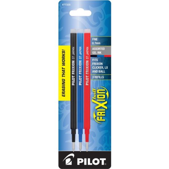 Refill for Pilot FriXion Erasable, FriXion Ball, FriXion Clicker and FriXion LX Gel Ink Pens, Fine Tip, Assorted Ink, 3/Pack1