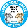 BeSafe Messaging Education Floor Signs, Leave Some Space; Stay At Arms Length; Be Safe, 12" dia, White/Blue, 6/Pack1