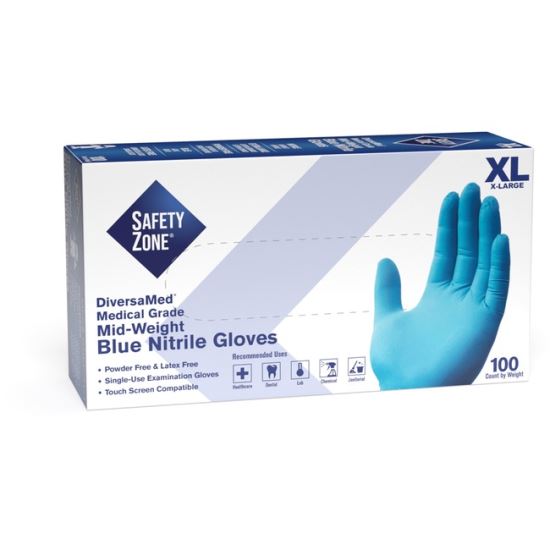 Safety Zone Powder Free Blue Nitrile Gloves1