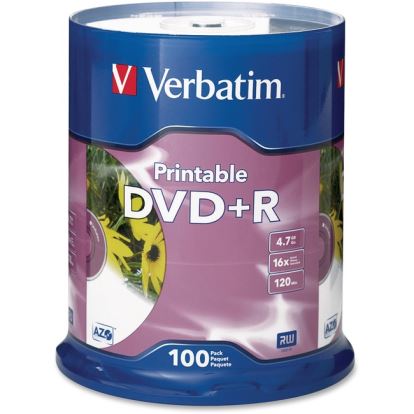 Verbatim DVD+R 4.7GB 16X White Inkjet Printable - 100pk Spindle1