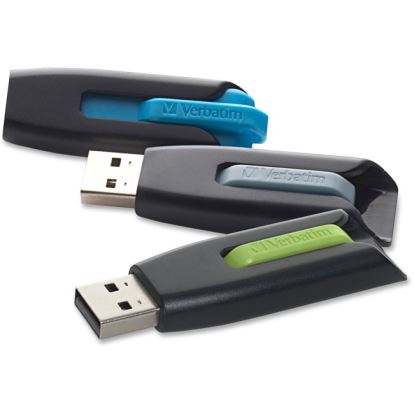 16GB Store 'n' Go&reg; V3 USB 3.2 Gen 1 Flash Drive - 3pk - Blue, Green, Gray1
