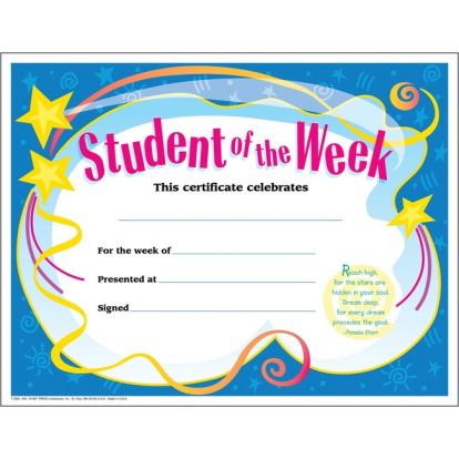 Trend Student of The Week Award Certificate1