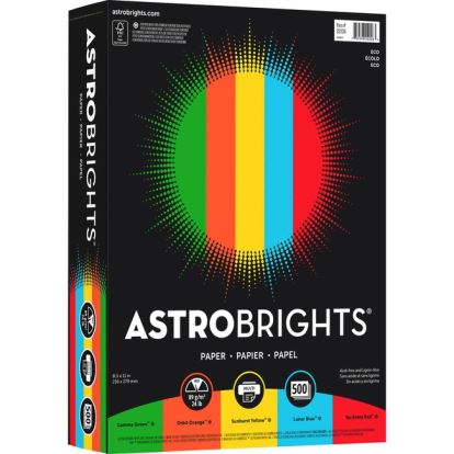 Astrobrights Inkjet, Laser Colored Paper - Gamma Green, Re-entry Red, Orbit Orange, Sunburst Yellow - 30% Recycled Content1