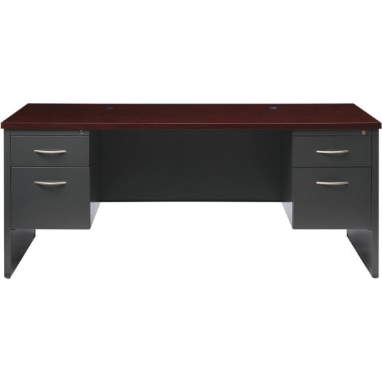 Lorell Mahogany Laminate/Charcoal Modular Desk Series Pedestal Desk - 2-Drawer1