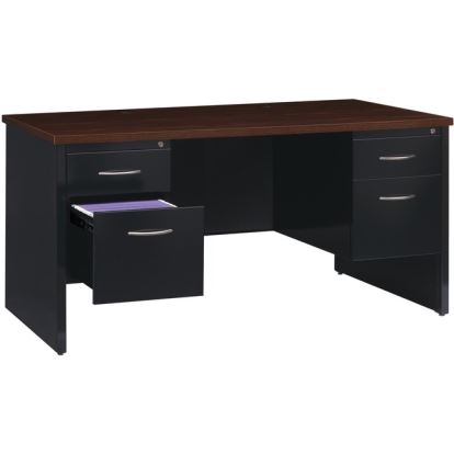 Lorell Walnut Laminate Commercial Steel Desk Series Pedestal Desk - 4-Drawer1