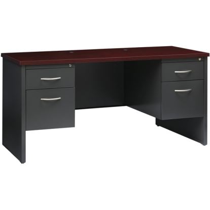 Lorell Mahogany Laminate/Charcoal Steel Double-pedestal Credenza - 2-Drawer1