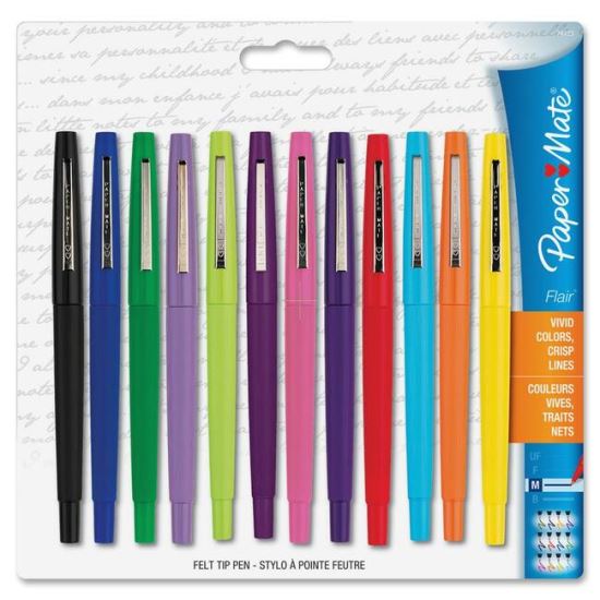 Point Guard Flair Felt Tip Porous Point Pen, Stick, Medium 0.7 mm, Assorted Ink and Barrel Colors, 12/Pack1