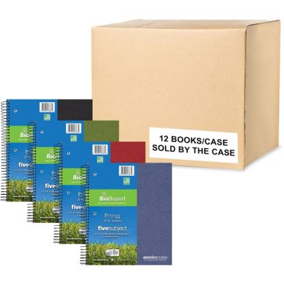 Roaring Spring Environotes College Ruled 5 Subject Recycled Spiral Notebook, 1 Case (12 Total), 11" x 9" 160 Sheets, Assorted Earthtone Covers1