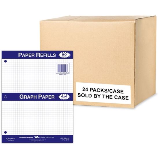 Roaring Spring 4x4 Graph Ruled Loose Leaf Filler Paper, 3 Hole Punched, 1 Case (24 Packs), 11" x 8.5" 80 Sheets, White Paper1