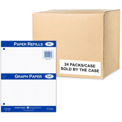 Roaring Spring 5x5 Graph Ruled Loose Leaf Filler Paper, 3 Hole Punched, 1 Case (24 Packs), 11" x 8.5" 80 Sheets, White Paper1