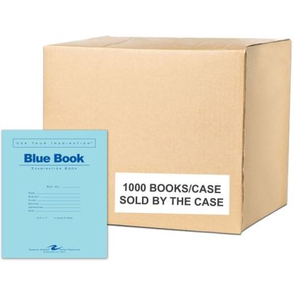 Roaring Spring Test Blue Exam Book, 1 Case (1000 Total), Wide Ruled with Margin, 8.5" x 7" 4 Sheets/8 Pages, Blue Cover1