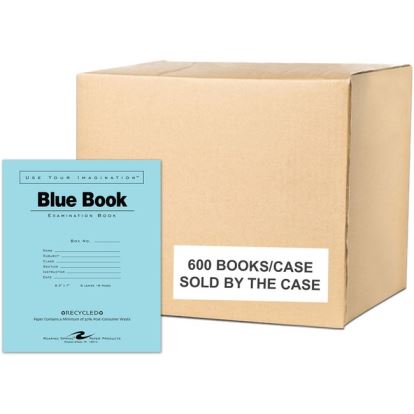 Roaring Spring Recycled Test Blue Exam Book, 1 Case (600 Total), Wide Ruled with Margin, 8.5" x 7" 8 Sheets/16 Pages, Blue Cover1