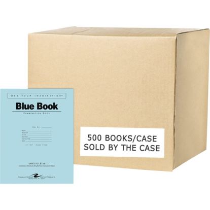 Roaring Spring Recycled Test Blue Exam Book, 1 Case (500 Total), Wide Ruled with Margin, 11" x 8.5" 8 Sheets/16 Pages, Blue Cover1