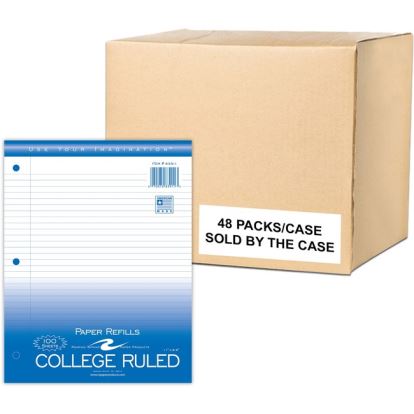 Roaring Spring College Ruled Loose Leaf Filler Paper, 3 Hole Punched, 1 Case (48 Packs), 11" x 8.5" 100 Sheets, White Paper1