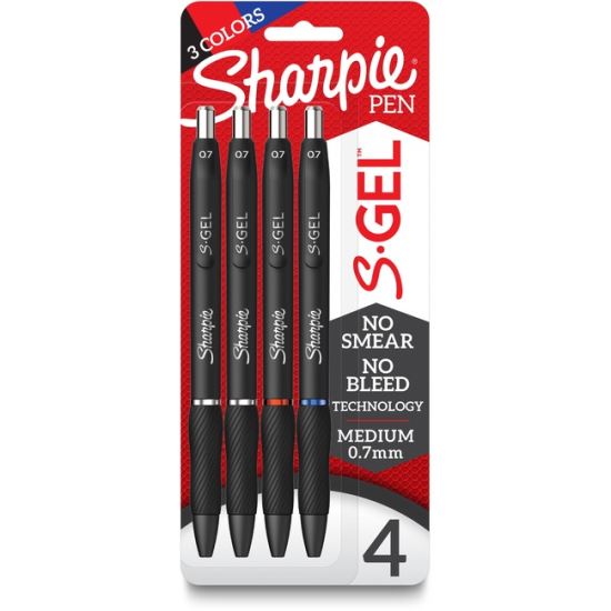 S-Gel High-Performance Gel Pen, Retractable, Medium 0.7 mm, Assorted Ink Colors, Black Barrel, 4/Pack1