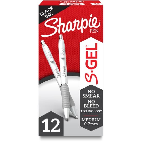 S-Gel Fashion Barrel Gel Pen, Retractable, Medium 0.7 mm, Black Ink, Pearl White Barrel, Dozen1