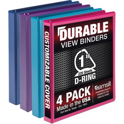Samsill Durable 1 Inch View D-Ring Binder - Fashion 4 Pack1