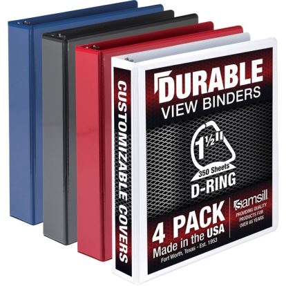 Samsill Durable 1.5 Inch View D-Ring Binder - Basic Assortment 4 Pack1