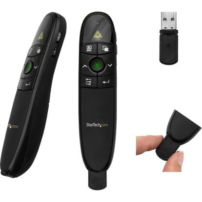 StarTech.com Wireless Presentation Remote with Green Laser Pointer - 90 ft. (27 m) - USB Presentation Clicker for Mac and Windows - Batteries Included - Wireless Slideshow and Volume Controls1