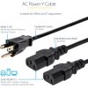 StarTech.com 10ft (3m) Computer Power Y Cord, NEMA 5-15P to C13, 10A 125V, 18AWG, Black Replacement PC Power Cord, TV/Monitor Power Cable10