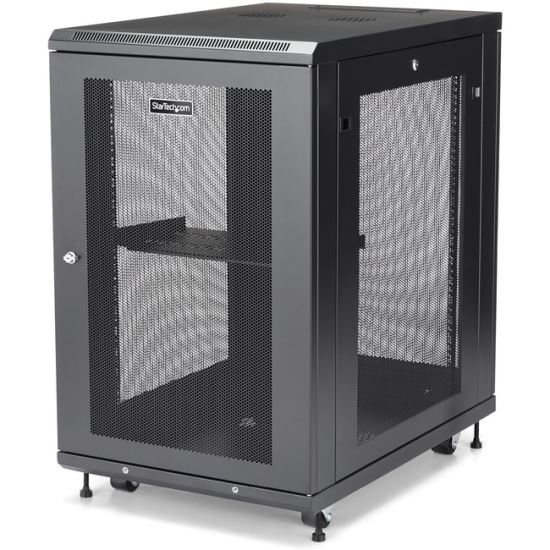 StarTech.com 18U 19" Server Rack Cabinet 4 Post Adjustable Depth 2-30" w/Casters/Cable Management/1U Shelf, Locking Doors and Side Panels1