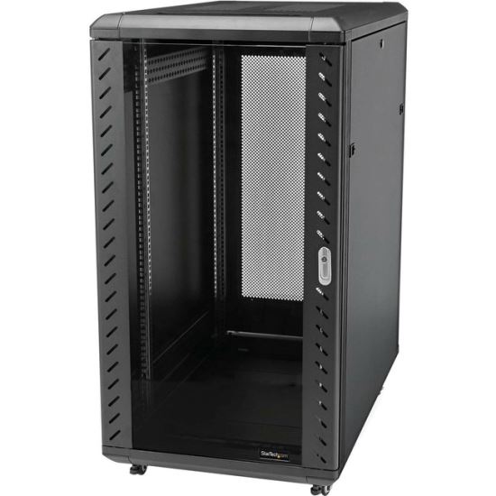 StarTech.com 18U 19" Server Rack Cabinet - 4 Post Adjustable Depth (6-32") Locking Knock Down Enclosure - Mobile w/Glass Door & Casters1