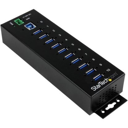 StarTech.com 10 Port Industrial USB 3.0 Hub - ESD and Surge Protection - DIN Rail or Surface-Mountable Metal Housing1