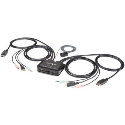 StarTech.com 2 Port DisplayPort KVM Switch - 4K 60Hz - UHD DP 1.2 USB KVM Switch w/ 4ft Cables & Audio - Bus Powered & Remote Switching1