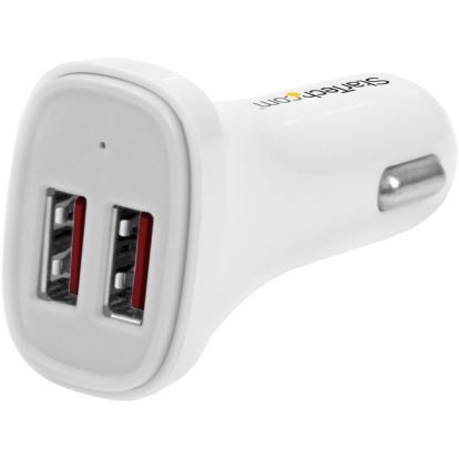 StarTech.com Dual Port USB Car Charger - White - High Power 24W/4.8A - 2 port USB Car Charger - Charge two tablets at once1