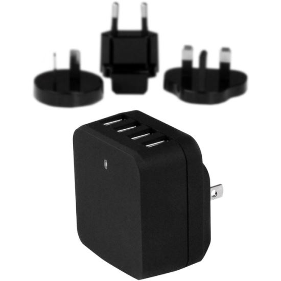 StarTech.com Travel USB Wall Charger - 4 Port - Black - Universal Travel Adapter - International Power Adapter - USB Charger1