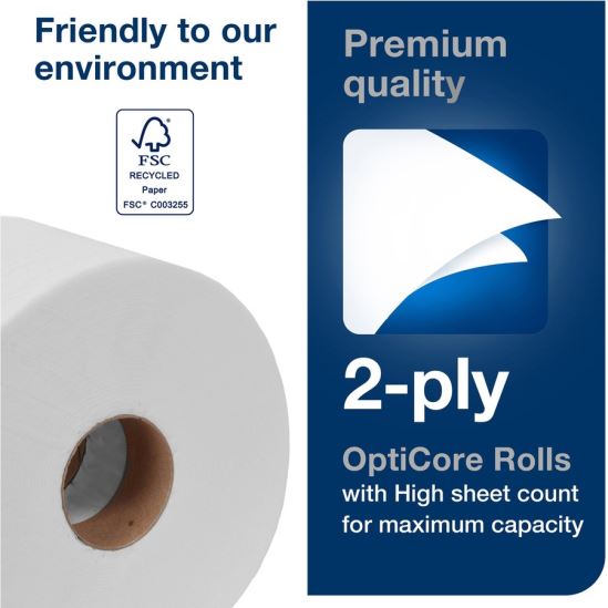 Premium Bath Tissue Roll with OptiCore, Septic Safe, 2-Ply, White, 800 Sheets/Roll, 36/Carton1