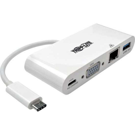 Tripp Lite USB-C Multiport Adapter, VGA, USB-A Port, Gbe and PD Charging, White1