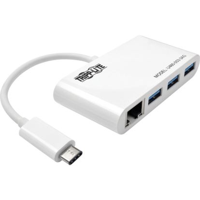 Tripp Lite 3-Port USB-C Hub with LAN Port, USB-C to 3x USB-A Ports, Gbe, USB 3.0, White1
