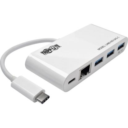 Tripp Lite 3-Port USB-C Hub with LAN Port and Power Delivery, USB-C to 3x USB-A Ports and Gbe, USB 3.0, White1
