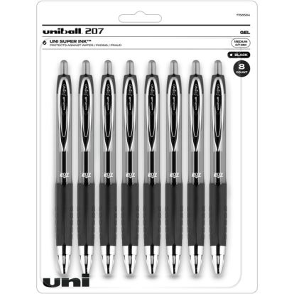 Signo 207 Gel Pen, Retractable, Medium 0.7 mm, Black Ink, Translucent Black Barrel, 8/Pack1