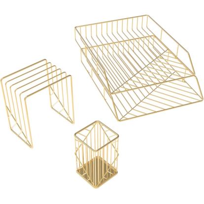 U Brands Metal Desk Organization Kit, Vena Collection, Cup, Sort and 2 Trays Included, Gold (3940U00-01)1