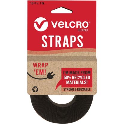 VELCRO&reg; Strap,Adjustable,Reusable,Recycled,1"x10',Black1
