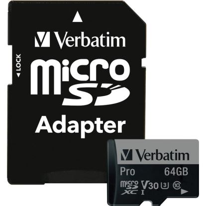 Verbatim 64GB Pro 600X microSDXC Memory Card with Adapter, UHS-I U3 Class 101