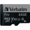 Verbatim 64GB Pro 600X microSDXC Memory Card with Adapter, UHS-I U3 Class 102