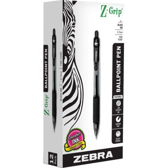 Z-Grip Ballpoint Pen, Retractable, Medium 0.7 mm, Black Ink, Black Tinted Barrel, Dozen1