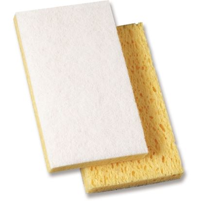 Scrubbing Sponge, Light Duty, 3.6 x 6.1, 0.7" Thick, Yellow/White, Individually Wrapped, 20/Carton1