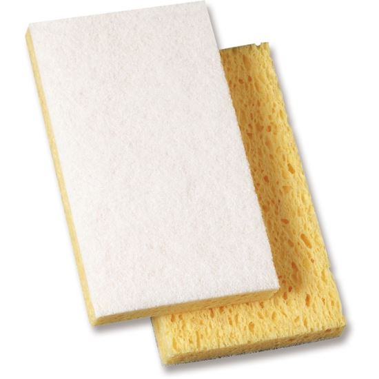 Scrubbing Sponge, Light Duty, 3.6 x 6.1, 0.7" Thick, Yellow/White, Individually Wrapped, 20/Carton1