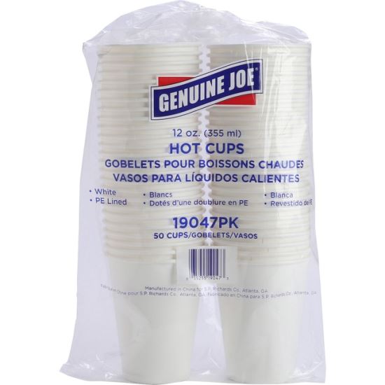 Paper Hot Cups, 12 oz, White, 50 Cups/Sleeve, 20 Sleeves/Carton1