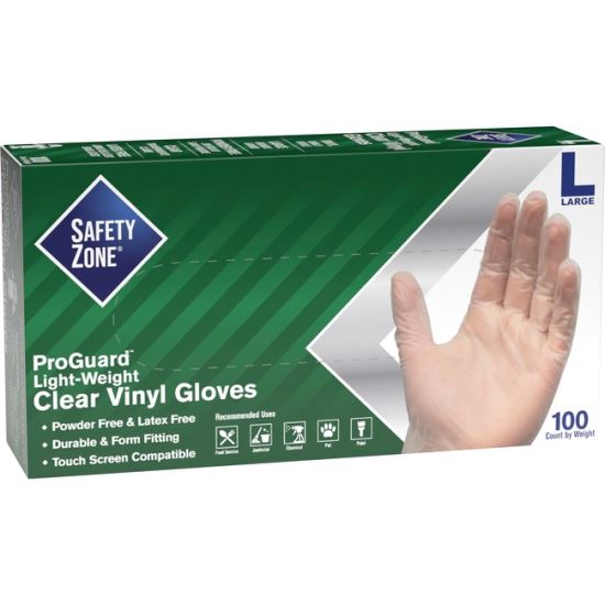 General Purpose Vinyl Gloves, Powder/Latex-Free, 2 3/5 mil, Large, Clear, 100/Box, 10 Boxes/Carton1