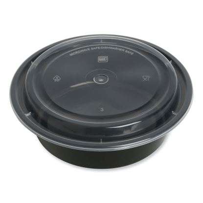 Food Container, 32 oz, 7.28 x 7.28 x 2.55, Black/Clear, Plastic, 150/Carton1