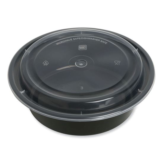 Food Container, 32 oz, 7.28 x 7.28 x 2.55, Black/Clear, Plastic, 150/Carton1