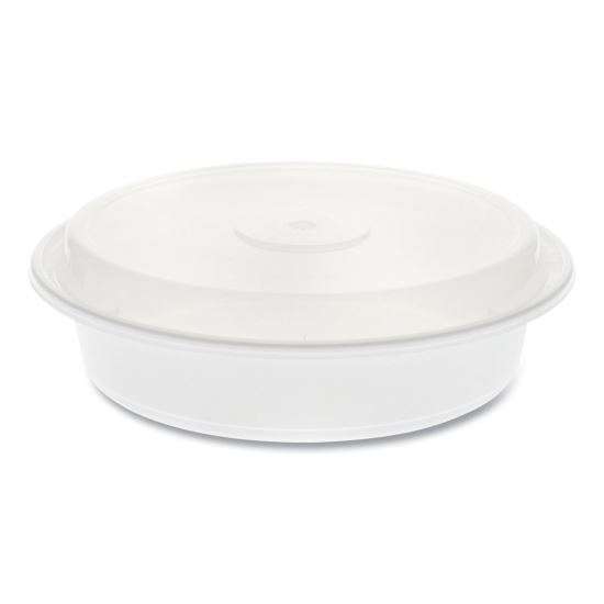 Newspring VERSAtainer Microwavable Containers, Round, 35 oz, 8 x 8 x 2.5, White/Clear, Plastic, 150/Carton1