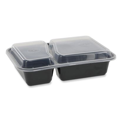 Newspring VERSAtainer Microwavable Containers, Rectangular, 2-Compartment, 30 oz, 6 x 8.5 x 2.5, Black/Clear, Plastic, 150/CT1
